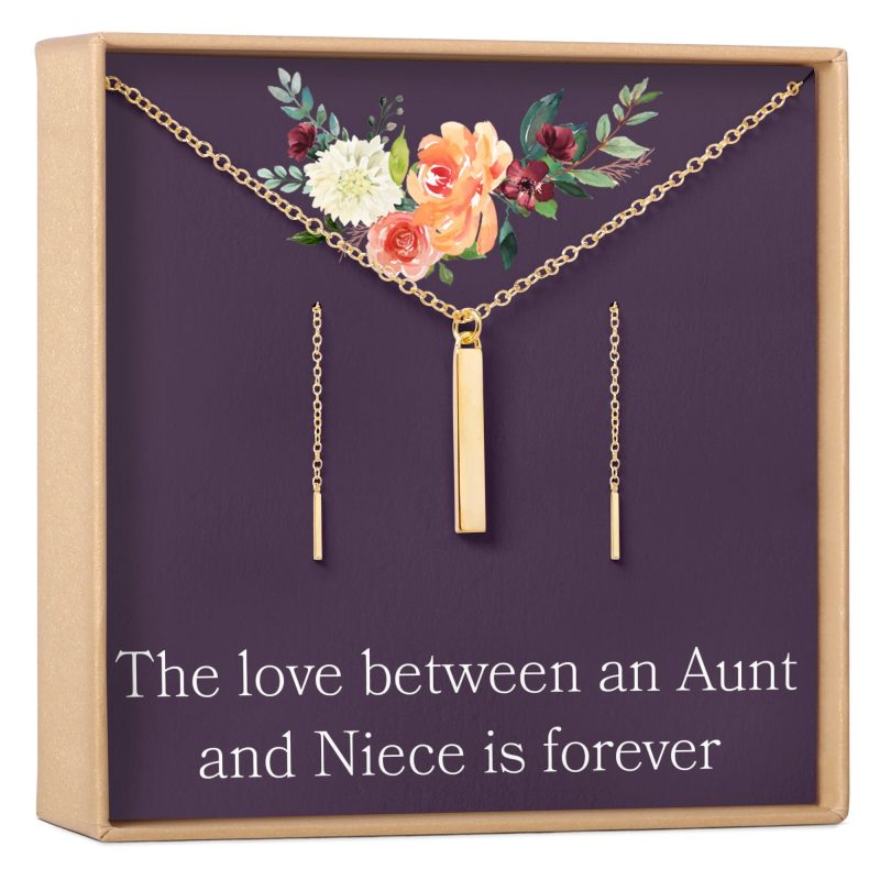 aunt niece gold bar earring threader and necklace jewelry set 401176