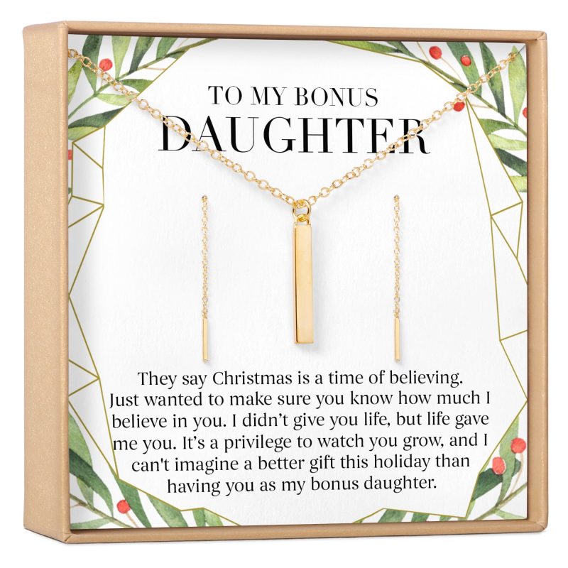 christmas gift for stepdaughter gold bar earring threader and necklace jewelry set 245665