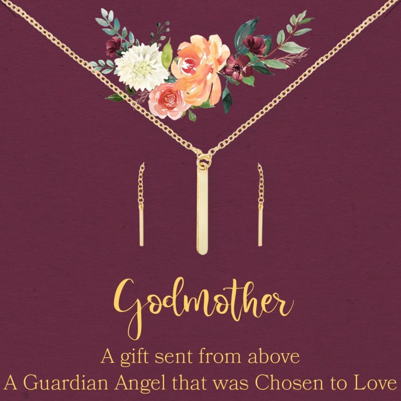 Godmother Gold Bar Earring Threader and Necklace Jewelry Set - Dear Ava