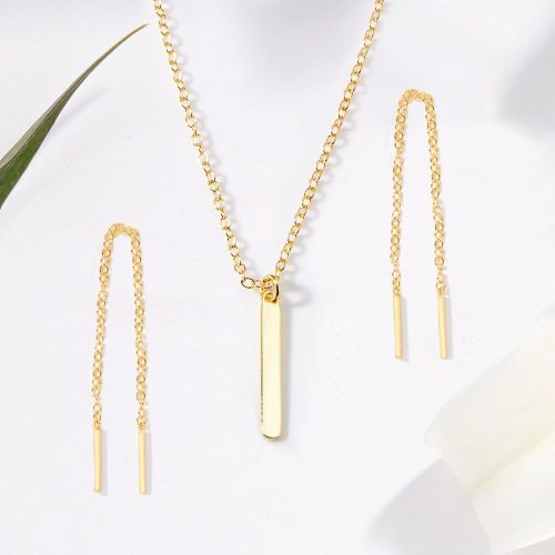 mother gold bar earring threader and necklace jewelry set 825254