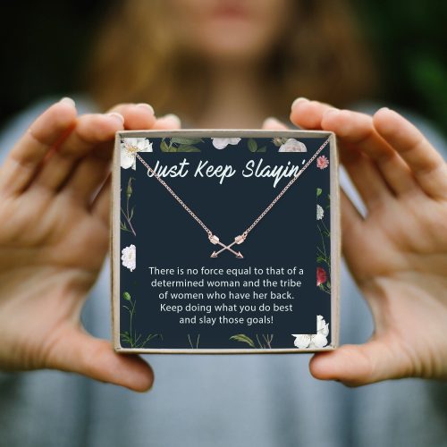 women empowerment keep slaying double intersecting arrows necklace 802213